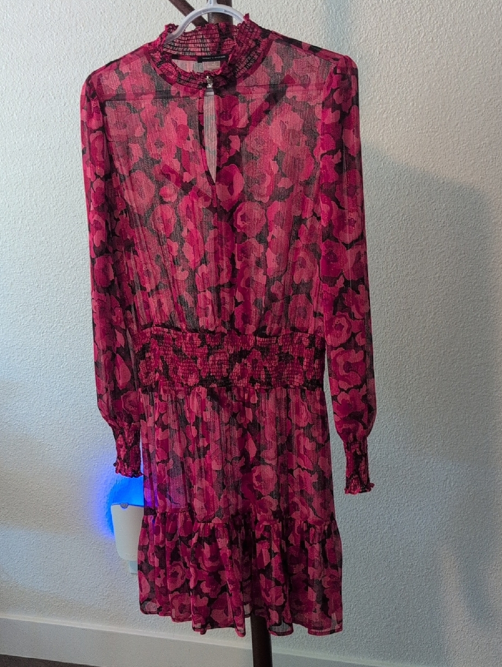 Tommy Hilfiger Pink and Black Floral Long-Sleeve Dress